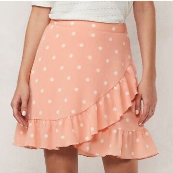 NWT LC Lauren Conrad Pink Polka Dot Ruffle Flutter Mini Skirt - Picture 4 of 13